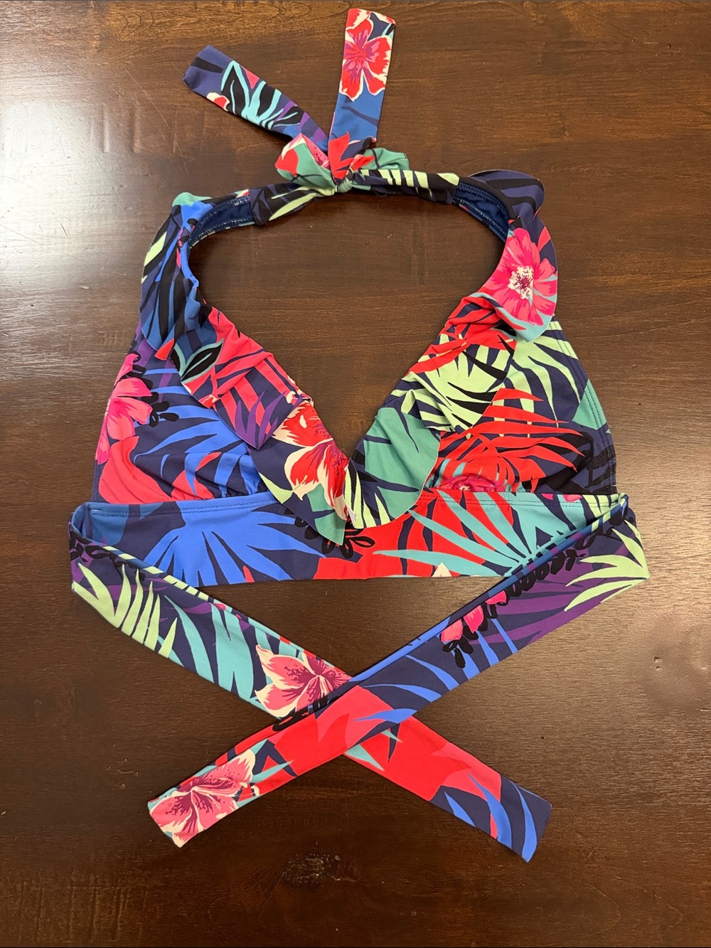 Tropical Floral Halter Bikini Top - Multicolor